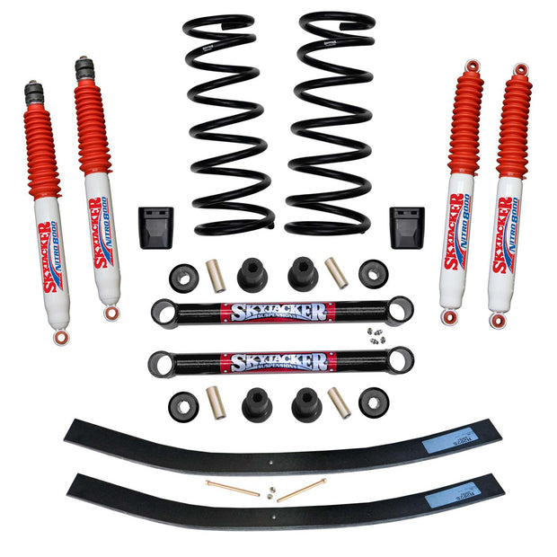 Suspension Lift Kit w/Shock Nitro Shocks 3 Inch Lift Incl. Front Coil Springs Rear Add-A-Leafs U Bolt Kit Lower Links Bump Stops Skyjacker