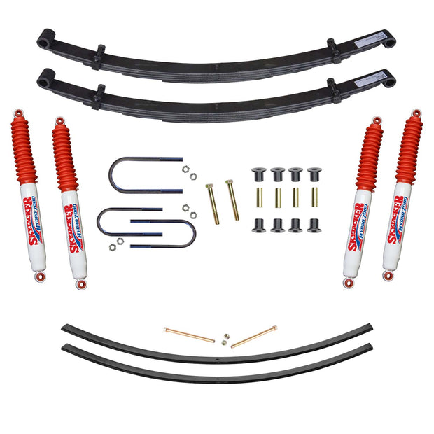 Suspension Lift Kit w/Shock 4 Inch Lift Incl. Front Leaf Springs Front U Bolt Kit Front Bushing Kit Rear Add-A-Leafs Skyjacker