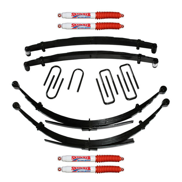 Suspension Lift Kit w/Shock Nitro Shocks 4 Inch Lift 89-91 Dodge W250/W350 Incl. Front/Rear Leaf Springs Front/Rear U Bolt Kits Front Bushing Kit 4 Shocks Skyjacker