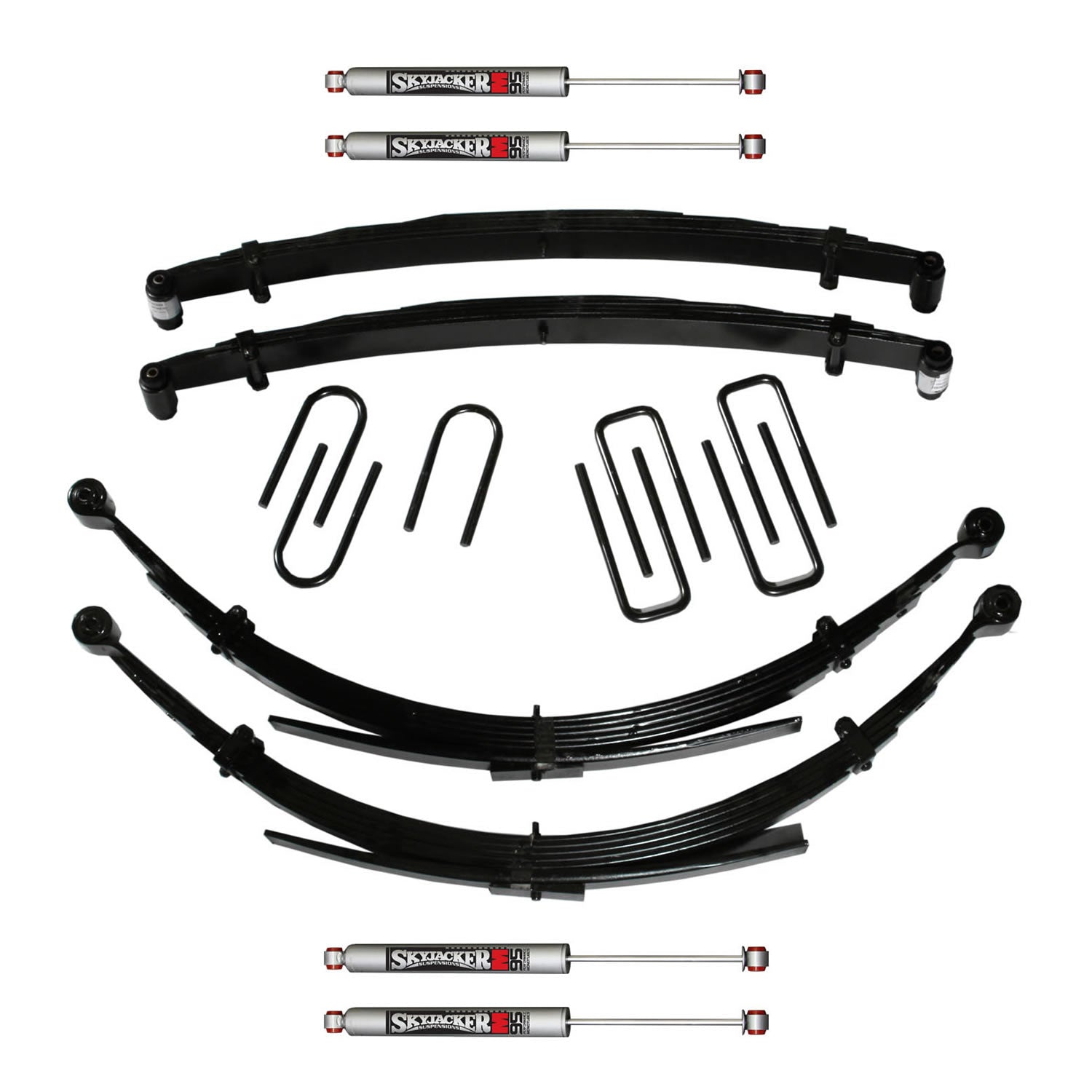 Suspension Lift Kit w/Shock M95 Performance Shocks 6 Inch Front/Rear Lift 89-91 Dodge W250/W350 Incl. Front/Rear Leaf Springs Front/Rear UBolt Kits Front Bushing Kit 4 Shocks Skyjacker