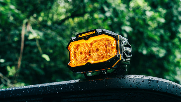 5 Inch Rectangle White Flood with Double Side Anti-Glare LED Pod Lights TIR Lens Side Shooter with Amber Dynamic DRL Ring with Wiring Harness 2 Lead
