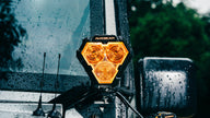 5 Inch Triangle White Combo LED Pod Lights TIR Lens Side Shooter with Amber Dynamic DRL Ring with Wiring Harness 2 Lead