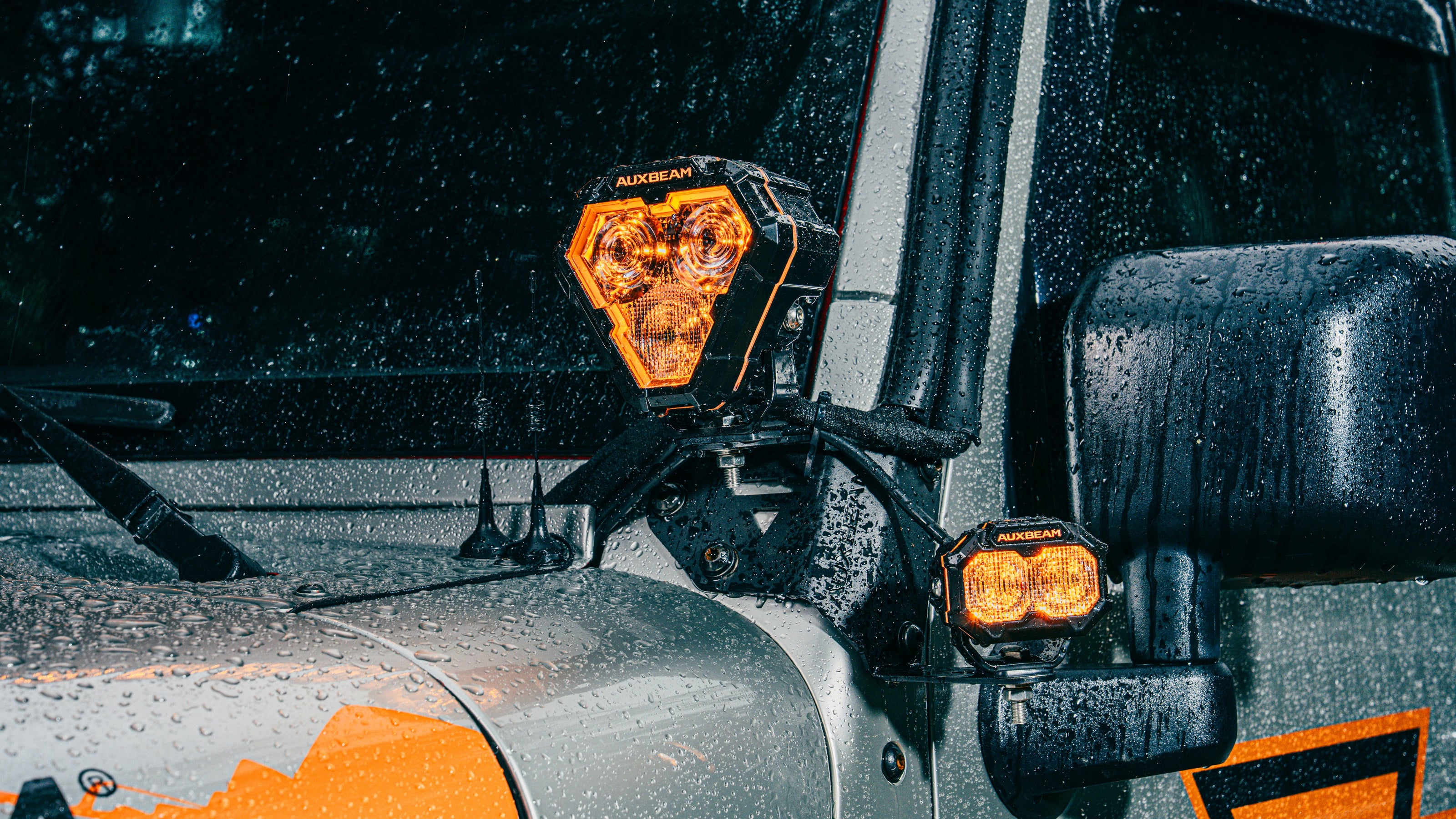 5 Inch Triangle White Combo LED Pod Lights TIR Lens Side Shooter with Amber Dynamic DRL Ring with Wiring Harness 2 Lead