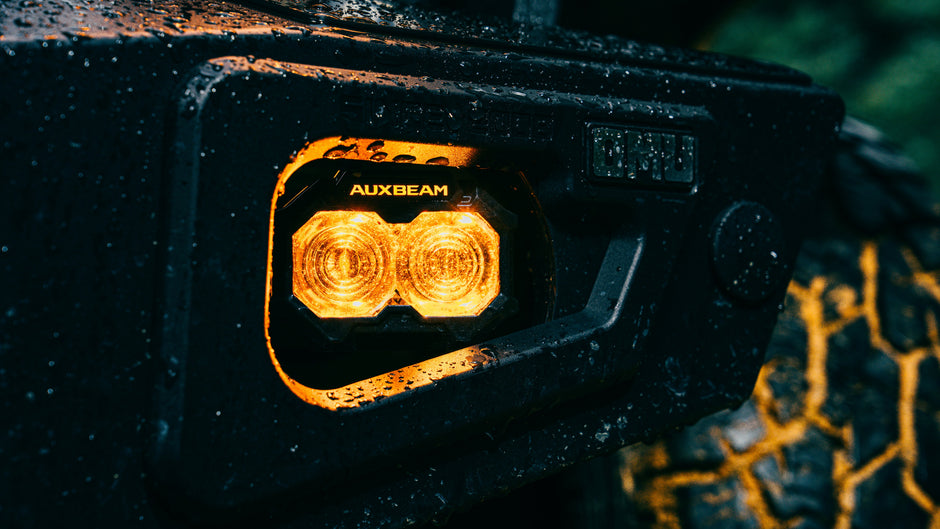 3 Inch Rectangle White Spot LED Pod Lights TIR Lens Side Shooter with Amber DRL Ring with Wiring Harness 2 Lead