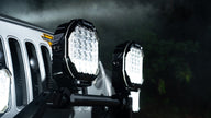 9 Inch Round White Combo with Double Side Anti-Glare LED Pod Lights TIR Lens Side Shooter with Amber Dynamic DRL Ring with Wiring Harness 2 Lead
