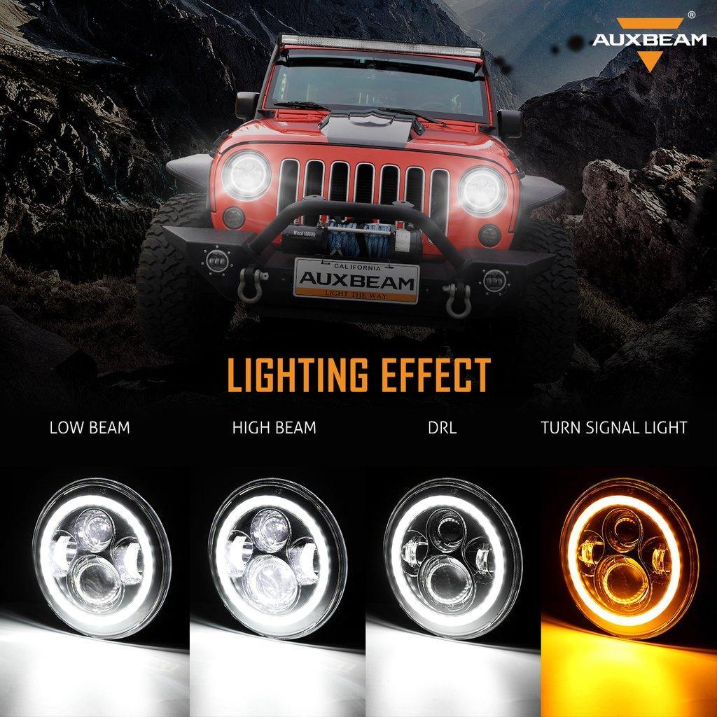 7'' LED Halo Headlights & 4'' 30W LED Fog Lights With White DRL with Amber Turn Signal For Jeep Wrangler2007-2018 JK