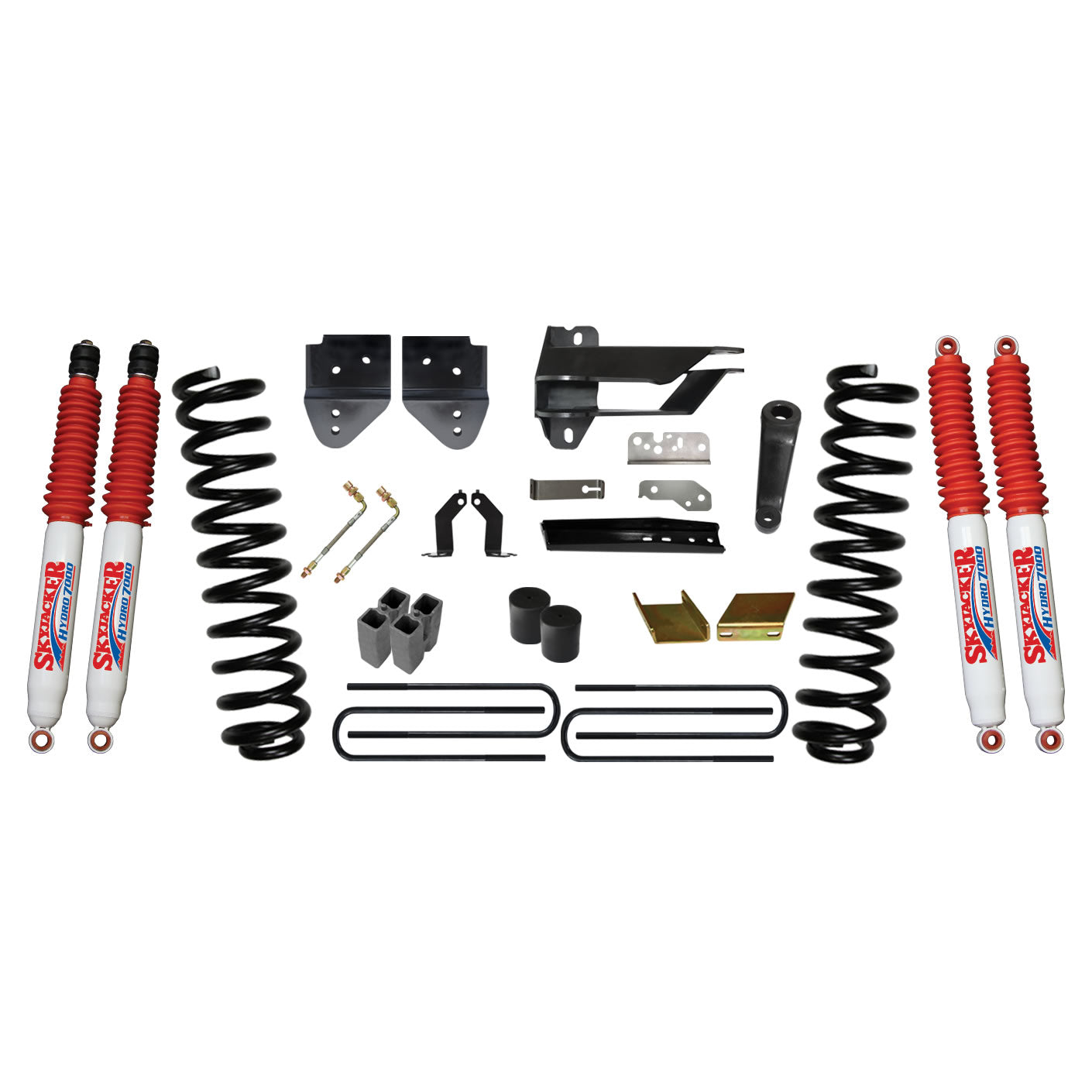Suspension Lift Kit w/Shock 6 Inch Lift 17-19 Ford F-350 Super Duty Incl. Front Coil Springs Blocks U-bolts Bump Stop Spacers Radius Arm/Sway Bar/Track Bar Relocation Brackets Hydro 7000 Shocks Skyjacker