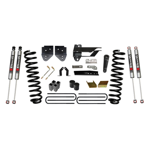 Suspension Lift Kit w/Shock 6 Inch Lift 17-19 Ford F-350 Super Duty Incl. Front Coil Springs Blocks U-bolts Bump Stop Spacers Radius Arm/Sway Bar/Track Bar Relocation Brackets M9500 Monotube Shocks Skyjacker