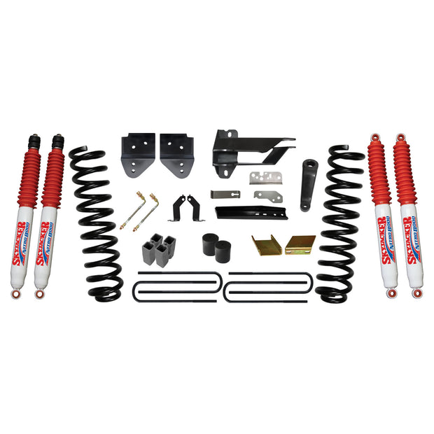 Suspension Lift Kit w/Shock 6 Inch Lift 17-19 Ford F-350 Super Duty Incl. Front Coil Springs Blocks U-bolts Bump Stop Spacers Radius Arm/Sway Bar/Track Bar Relocation Brackets Nitro 8000 Shocks Skyjacker
