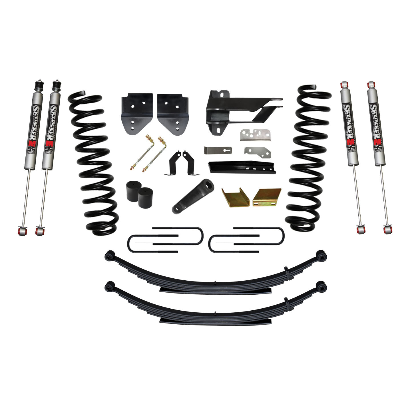 Suspension Lift Kit w/Shock 6 Inch Lift Incl. Front Coil Springs Rear Leaf Springs M9500 Monotube Shocks 17-19 Ford F-250/ F-350 Super Duty Diesel Skyjacker