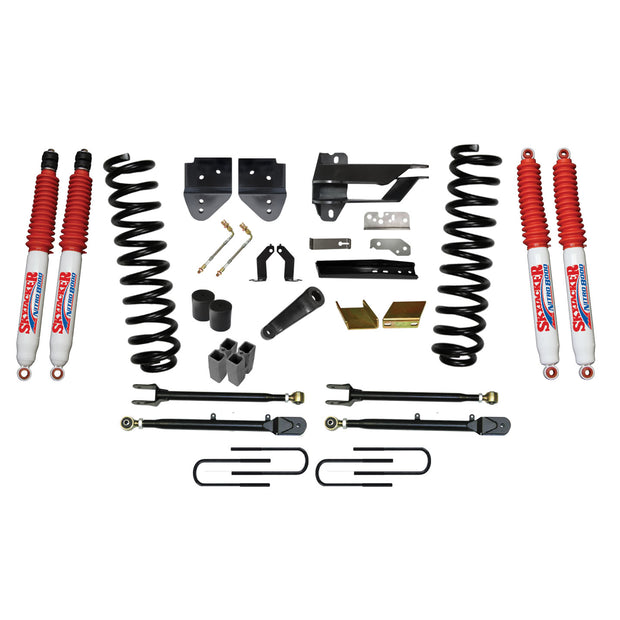 Suspension Lift Kit w/Shock 6 Inch Lift w/Adjustable 4-Links 17-19 Ford F-250 Super Duty Incl. Front Coil Springs U-Bolts Bump Stop Spacers Upper/Lower Radius Arms Lowering Brackets Nitro 8000 Shocks Skyjacker