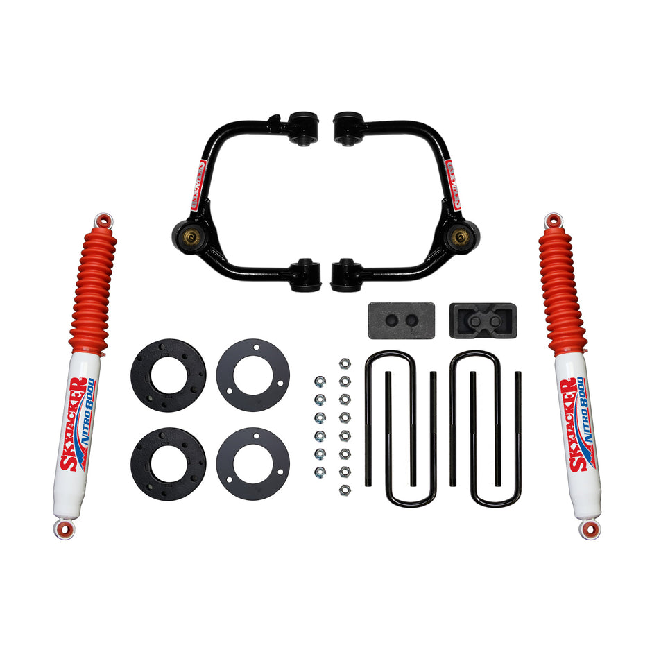 3 Inch Suspension Lift Kit With Front Strut Spacers Front Upper A-arms Rear Blocks Rear U-bolts and Rear Nitro 8000 Shocks 2021 Ford F-150 Skyjacker