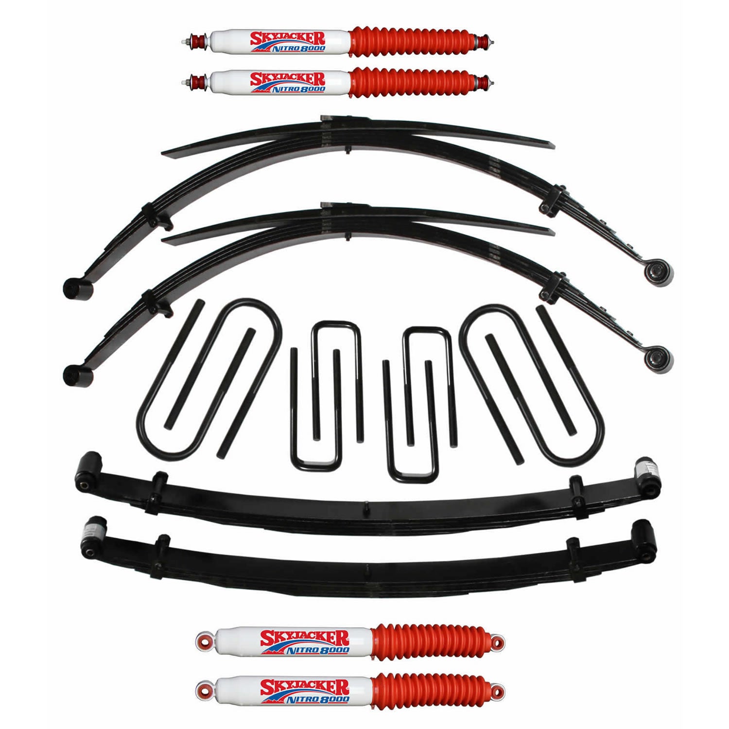 Suspension Lift Kit w/Shock 4 Inch Lift For Use w/High Boy Incl. Front/Rear Leaf Springs Front/Rear U Bolt Kits Spring Bushing Kit 73-78 Ford F-250 Skyjacker
