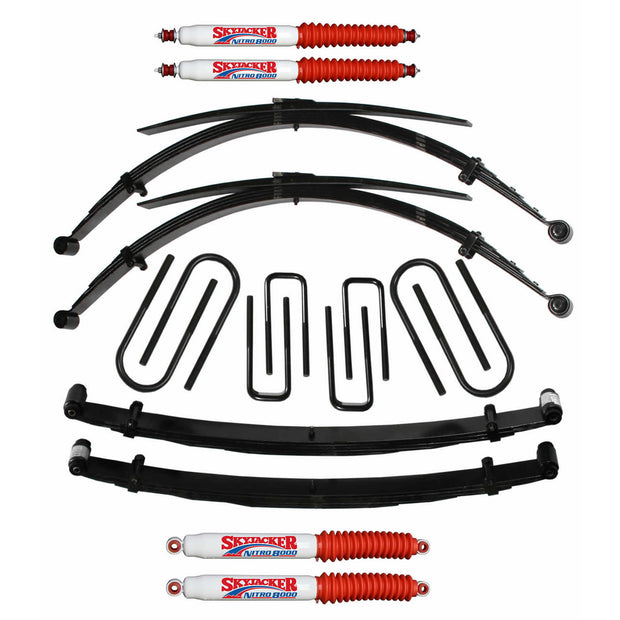 Suspension Lift Kit w/Shock 4 Inch Lift For Use w/High Boy Incl. Front/Rear Leaf Springs Front/Rear U Bolt Kits Spring Bushing Kit 73-78 Ford F-250 Skyjacker