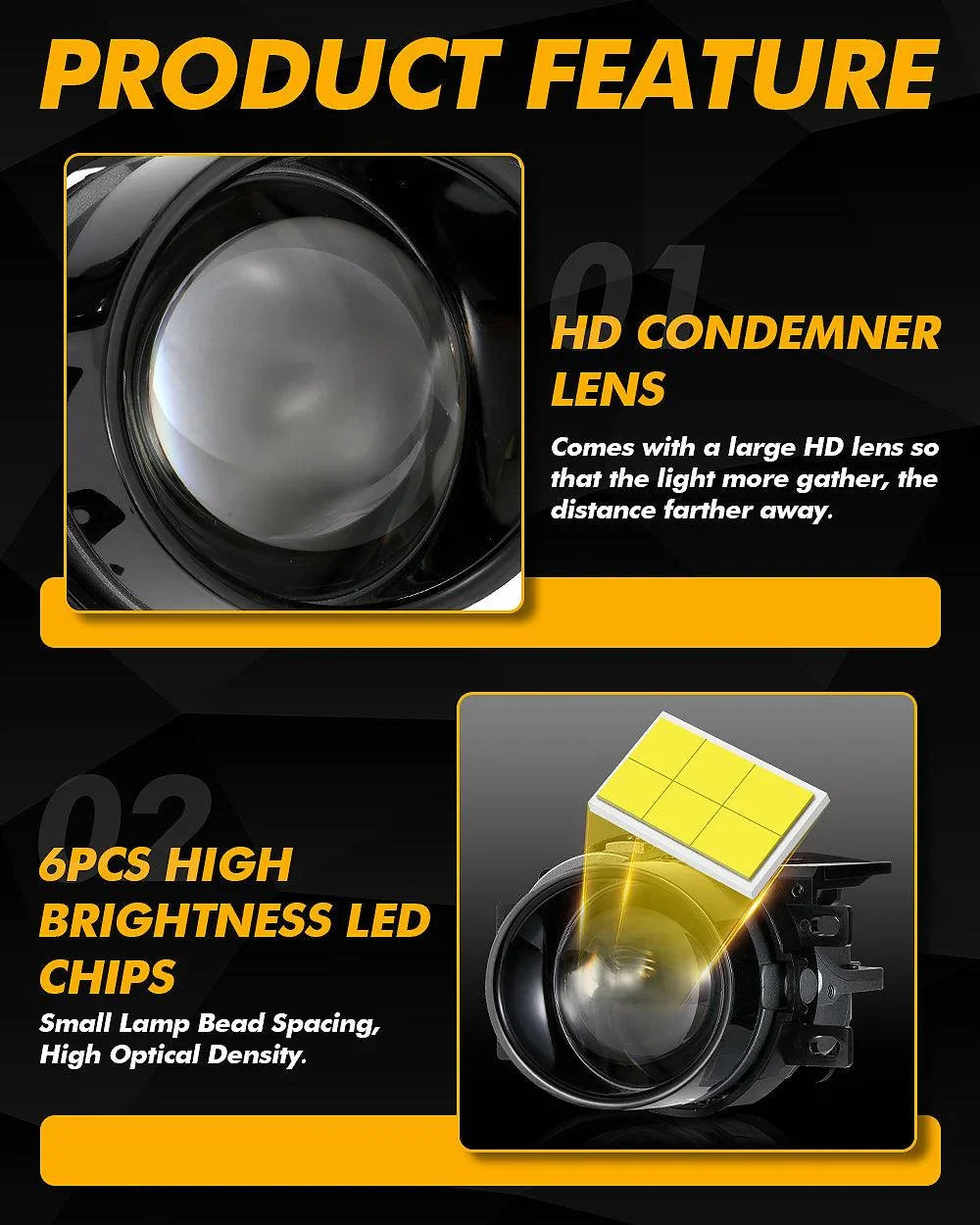 (2pcs/Set)3 Inch 100W Bi-LED Projector Lens Fog Light 6000K HD Lens- Honda Bracket