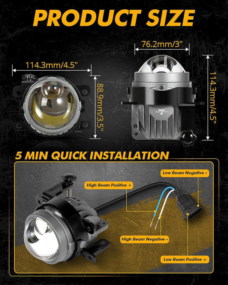 (2pcs/Set)3 Inch 86W Bi-LED Projector Lens Fog Light 6000K Hyperboloid Lens Fog Light With High Beam-- Toyota Bracket