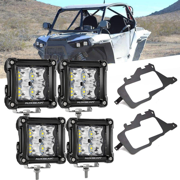 3 Inch LED Pods Light Spot/Flood Beam with Wiring Harness & LED Pod Lights Mounting Brackets Combo for 2014-2021 Polaris RZR 900 1000 ＆ TURBO RI