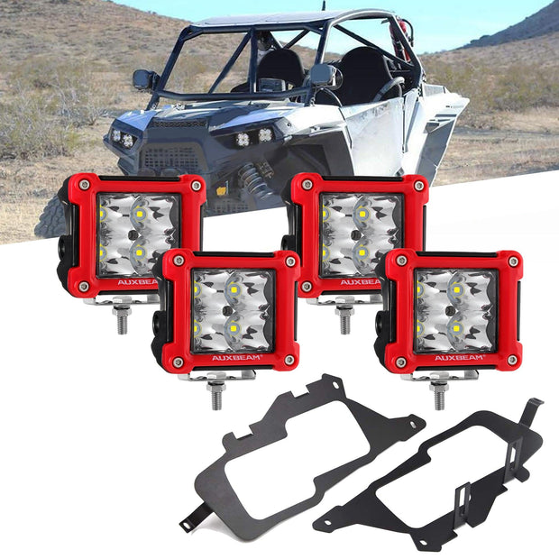 3 Inch LED Pods Light Spot/Flood Beam with Wiring Harness & LED Pod Lights Mounting Brackets Combo for 2014-2021 Polaris RZR 900 1000 ＆ TURBO RI