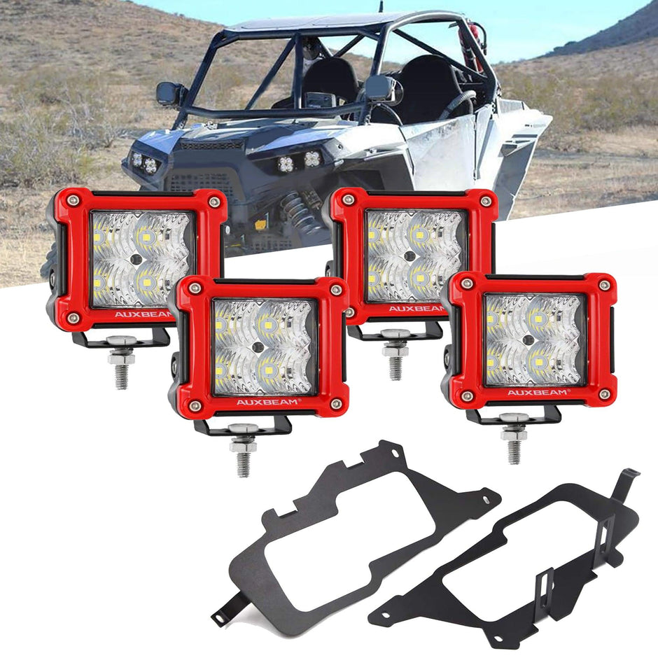 3 Inch LED Pods Light Spot/Flood Beam with Wiring Harness & LED Pod Lights Mounting Brackets Combo for 2014-2021 Polaris RZR 900 1000 ＆ TURBO RI