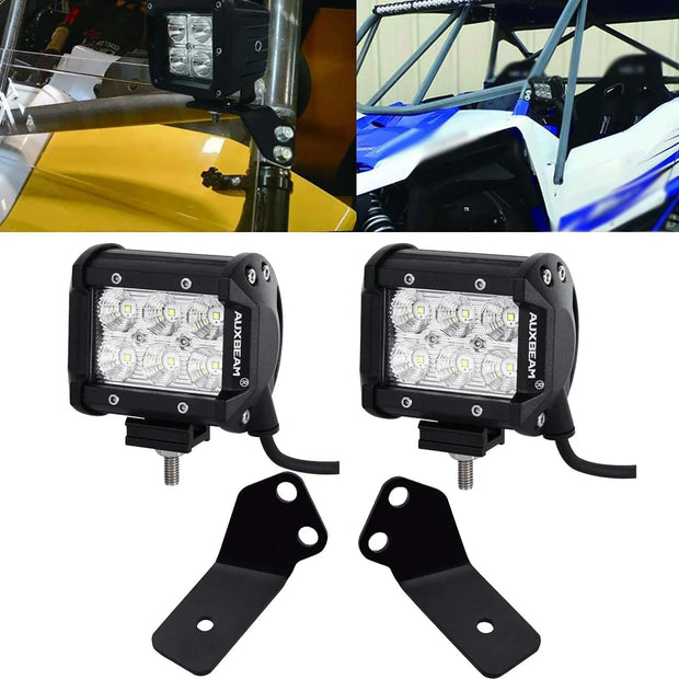 4 inch Classic-SM Series Dual Row LED Pod Lights Flood Beam & A-Pillar Mounting Bracket for 2016-2021 Yamaha YXZ 1000R models