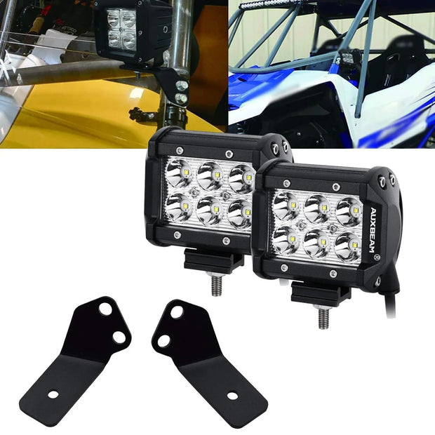 4 inch Classic-SM Series Dual Row LED Pod Lights Flood Beam & A-Pillar Mounting Bracket for 2016-2021 Yamaha YXZ 1000R models