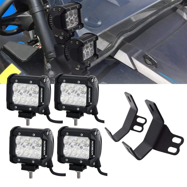 4 inch LED Pod Lights&Double-layer Pillar Mounting Bracket for 14-21 Polaris RZR XP 1000, 15-19 Polaris RZR 900