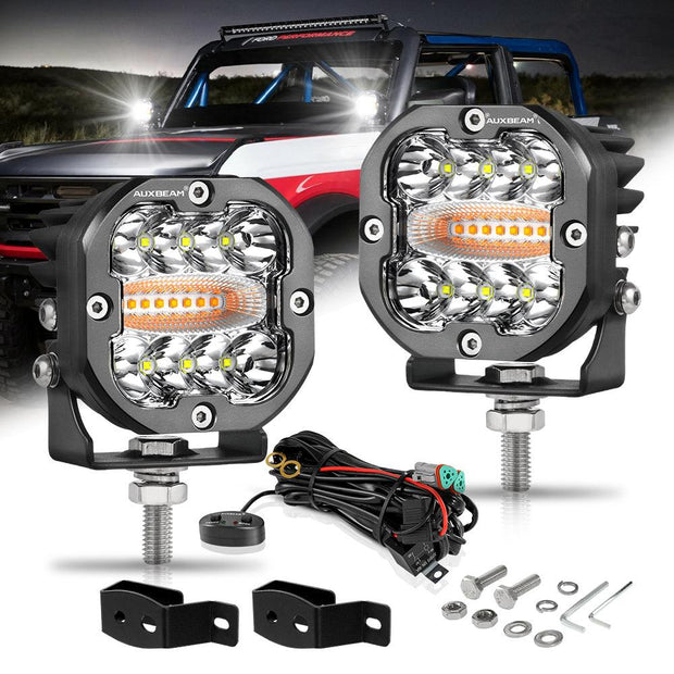 3 Inch 96W 9600LM LED Pods 6 Modes LED Driving Light with A-Pillar Mounting Bracket For Ford Bronco 2/4 Door 2021 2022