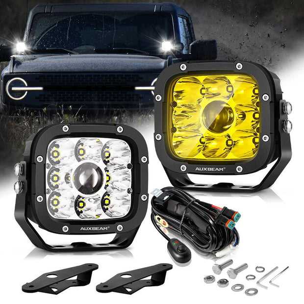 5 Inch 110W White/Amber LED Driving Lights Pods Light with A-Pillar Mounting Bracket For Ford Bronco 2/4 Door 2021 2022