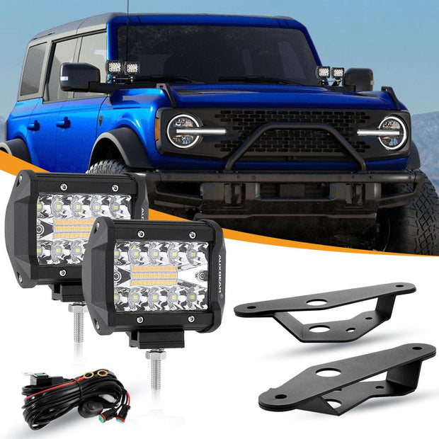 4 Inch 6 Modes White&Amber LED Working Light LED Pods with Dual A-Pillar Mounting Bracket For Ford Bronco 2/4 Door 2021 2022