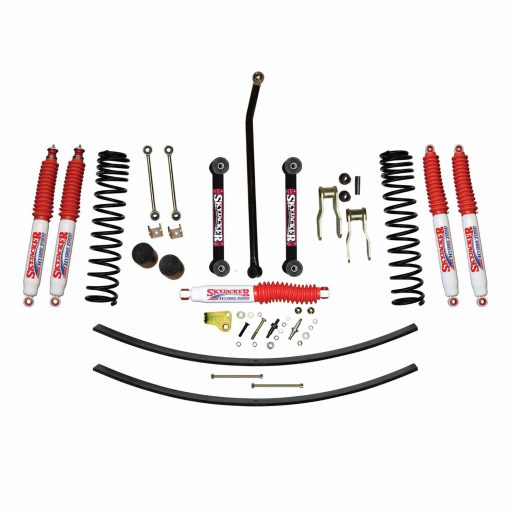 4.5 Inch Suspension Lift Kit 86-92 Comanche MJ W/Front Dual Rate Long Travel Coil Springs Front Bump Stop Spacers Front Lower Control Arms Front Sway Bar End Links Frt Adjust Track Bar Rear Shackles Rear Add A Leafs Front/Rear Hydro 7000 Shocks Skyjacker