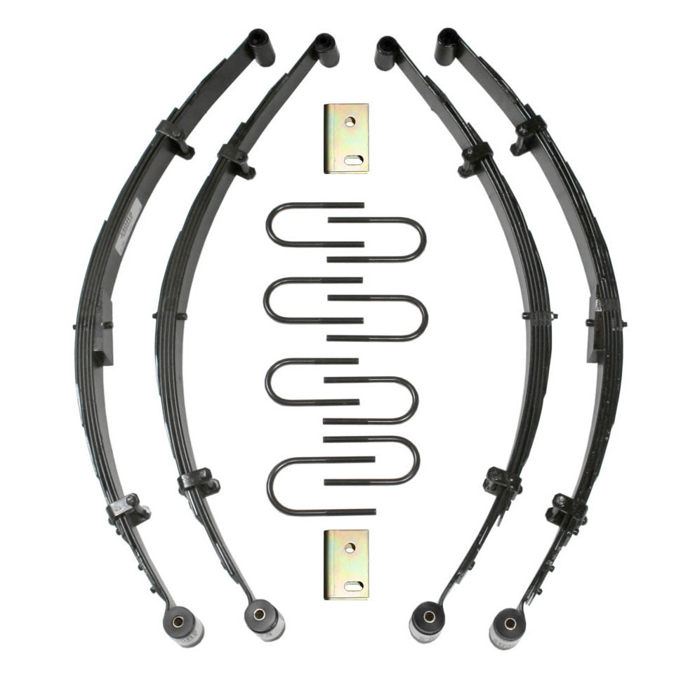 Lift Kit 3.5-4 Inch Lift 75-91 Cherokee Includes Front/Rear Leaf Springs Front Bushing Kit Track Bar Relocation Bracket Front/Rear U Bolt Kit Skyjacker