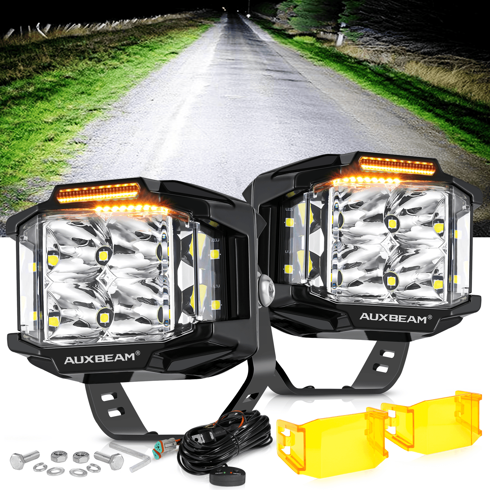 V-MAX Series Combo Beam Side Shooter LED Pod Lights with Amber DRL