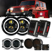 7'' LED Halo Headlights & 4'' 30W LED Fog Lights With White DRL with Amber Turn Signal For Jeep Wrangler2007-2018 JK
