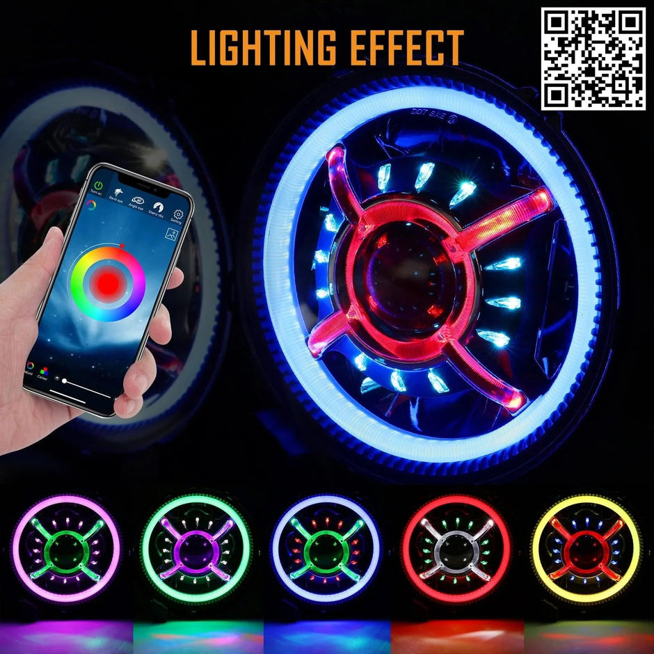 (2pcs/set) 9 inch RGB Headlights Replacement Bluetooth control for Jeep Wrangler JL JLU Sport Rubicon Sahara Gladiator JT 2019 2020 w/ DRL Angle Adjustable