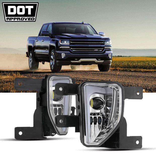 (2pcs/set) 45W DOT Approved LED Fog Lights with DRL for 2016-2018 Chevy Silverado 1500 (Black)