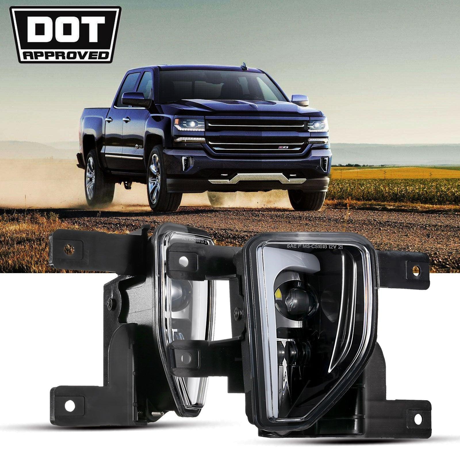 (2pcs/set) 45W DOT Approved LED Fog Lights with DRL for 2016-2018 Chevy Silverado 1500 (Chrome)