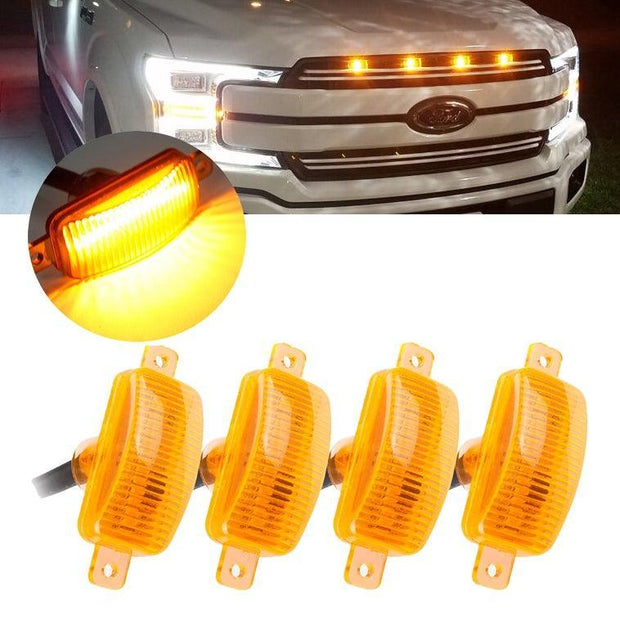 (4pcs/set) LED Front Hood Grille Lights Raptor Style Amber Light Fit for Pickup Truck Off-Road SUV Amber Shell