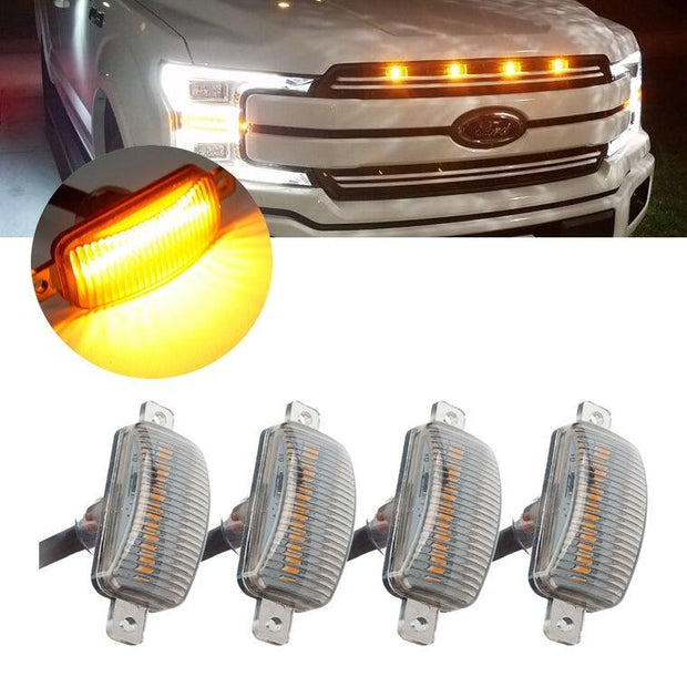(4pcs/set) LED Front Hood Grille Lights Raptor Style Amber Light Fit for Pickup Truck Off-Road SUV Amber Shell