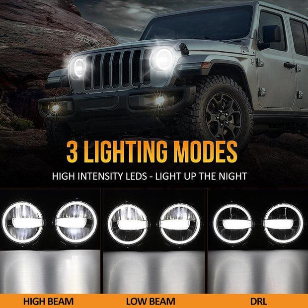 (2PCS/SET) 9 INCH 120W DOT APPROVED LED HEADLIGHTS WITH HALO RING DRL & HIGH LOW BEAM FOR 2018-2021 JEEP JL JLU GLADIATOR JT