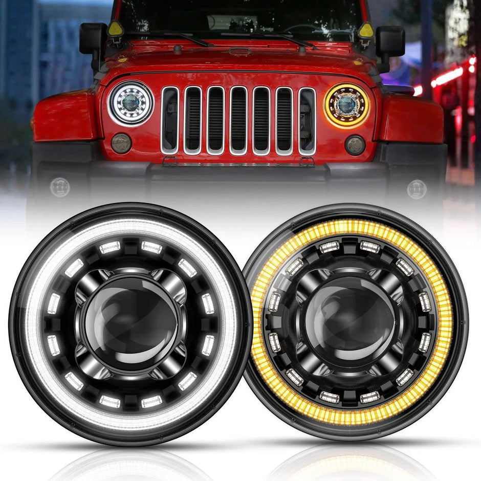 (2pcs/set)Starlight Flow Series 7 Inch 135W DOT Approved LED Headlights with DRL&Turn Signal High Low Beam for Jeep Wrangler JK TJ LJ CJ Land Rover Defender 90 1997-Silver