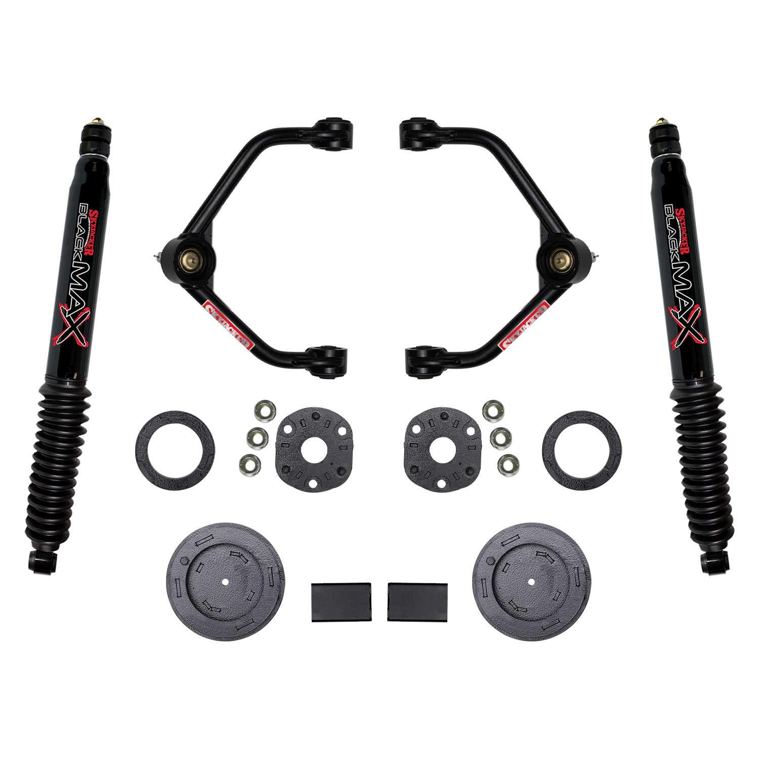 3 Inch Suspension Lift Kit With Front Strut Spacers Front Upper A-arms Rear Coil Spring Spacers Rear Bump Stop Spacers And Rear Black Max Shocks 2019-2021 Ram 1500 Skyjacker