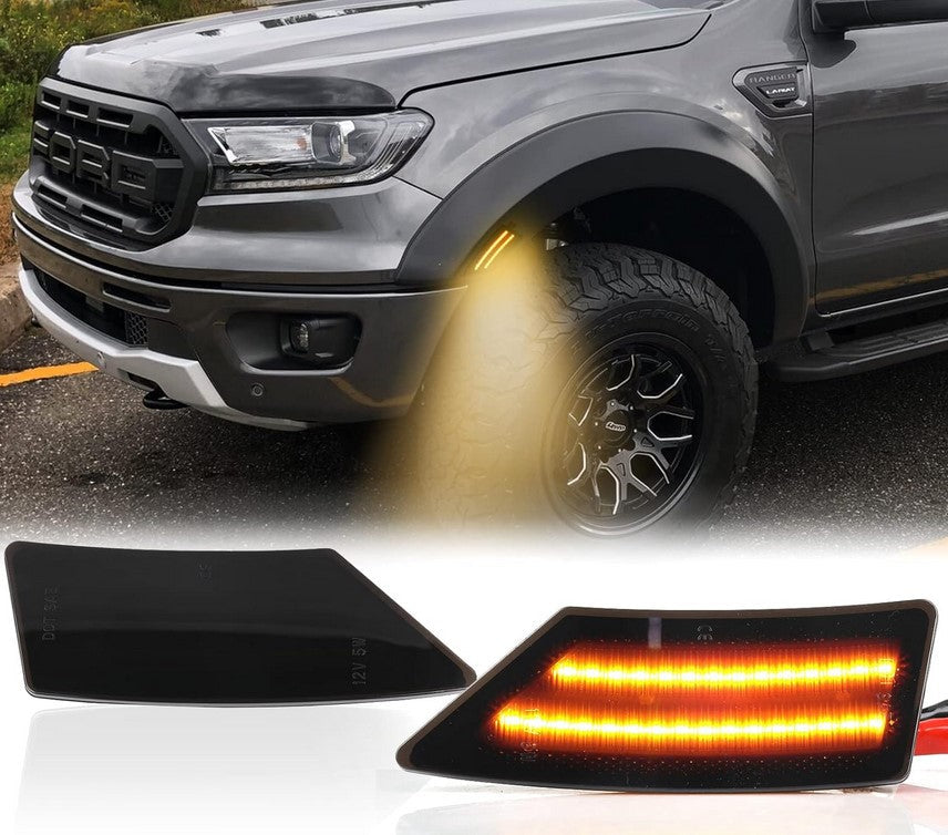 Ford 19-23 Ranger Front Fender Lights Smoked Lens w/ Amber LED Running Lights