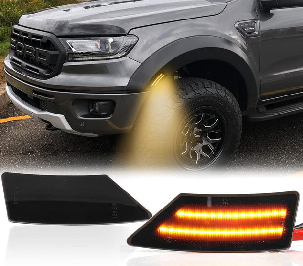 Ford 19-23 Ranger Front Fender Lights Smoked Lens w/ Amber LED Running Lights