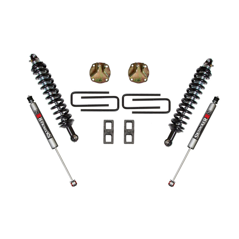 Suspension Lift Kit w/Shock 3 Inch Lift 07-19 Toyota Tundra Incl. Front Coil Over Shocks Front Coil Springs Upper Coil-Over Shock Brackets Lift Blocks U-Bolts Rear M95 Monotube Shocks Skyjacker