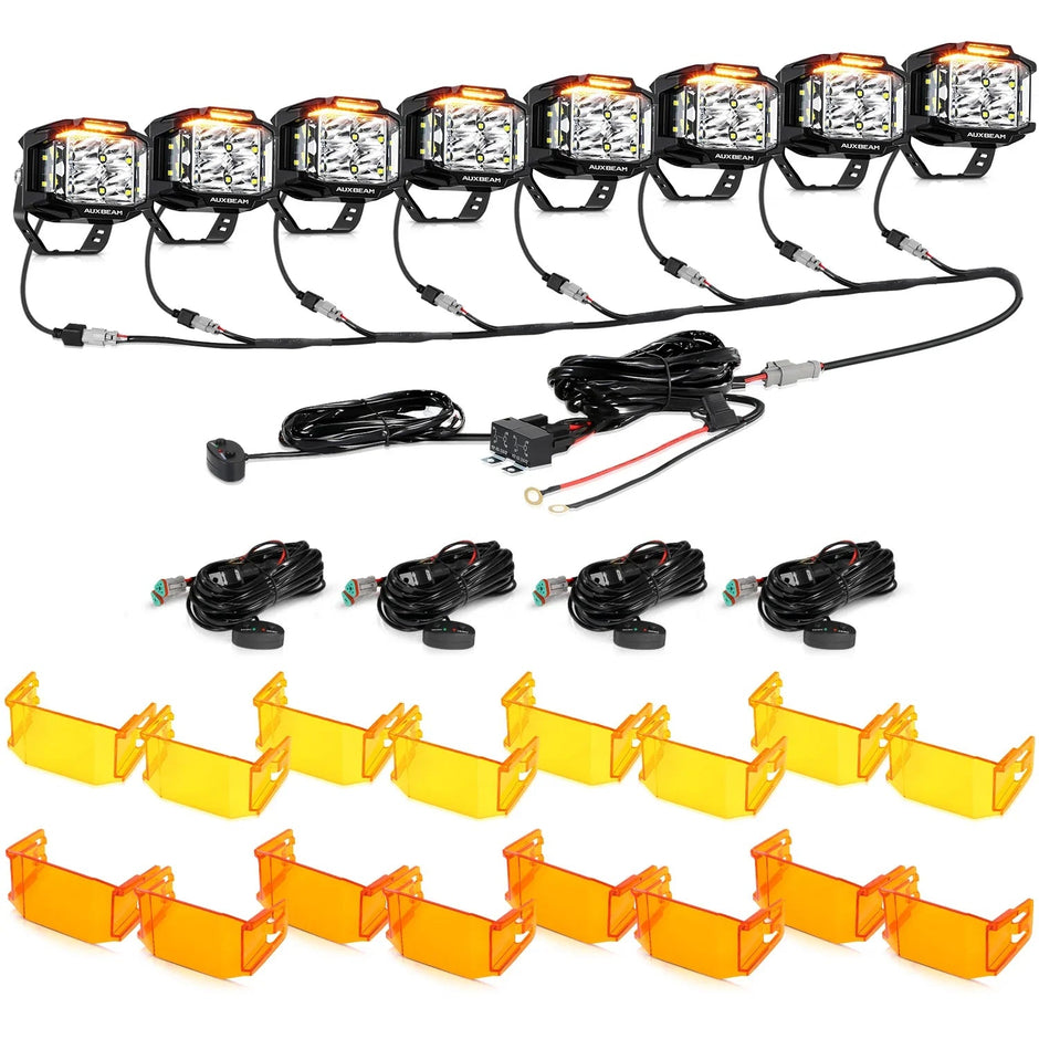 V-MAX Series | 4 Inch 92W 8960LM Spot Beam Side Shooter LED Square Pod Lights with Amber DRL