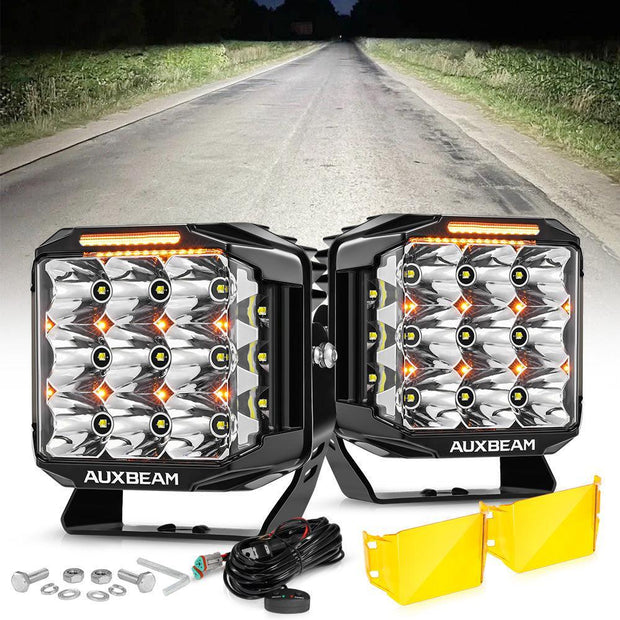 V-MAX Series | 7 Inch 228W 26100LM Spot Beam Side Shooter LED Square Pod Lights with Amber DRL&Backlight