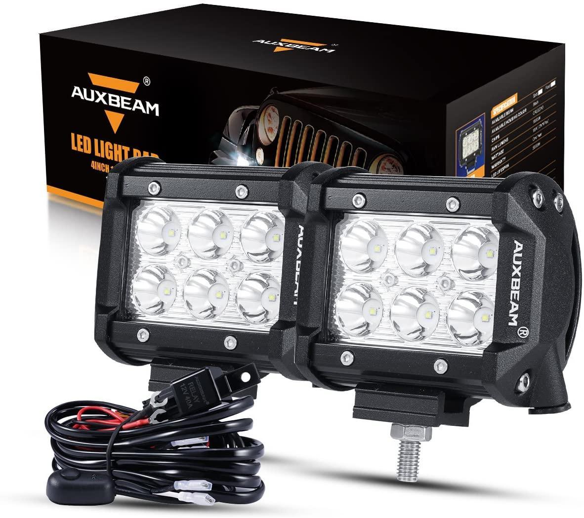 4 inch Classic-SM Series Dual Row LED Pod Lights Flood Beam & 2.5 Inch Bull Bar Roll Cage Clamps Mounting Brackets Combo for Jeep Off-Road SUV ATV UTV Trucks