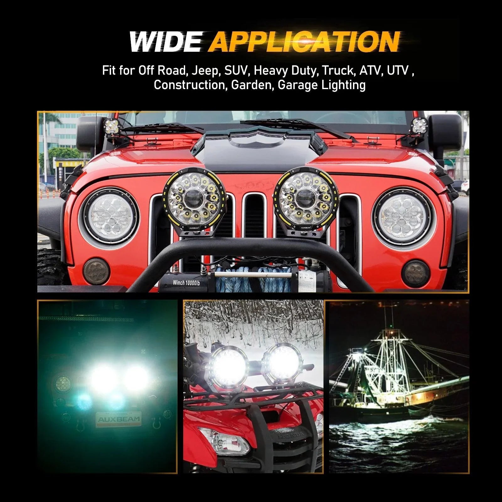 (2pcs/set) 7 Inch 230W 33332LM 360-PRO Series Custom Lens Offroad LED Driving Lights+Amber/Black Covers(Optional) for JEEP WRANGLER JL JK TJ