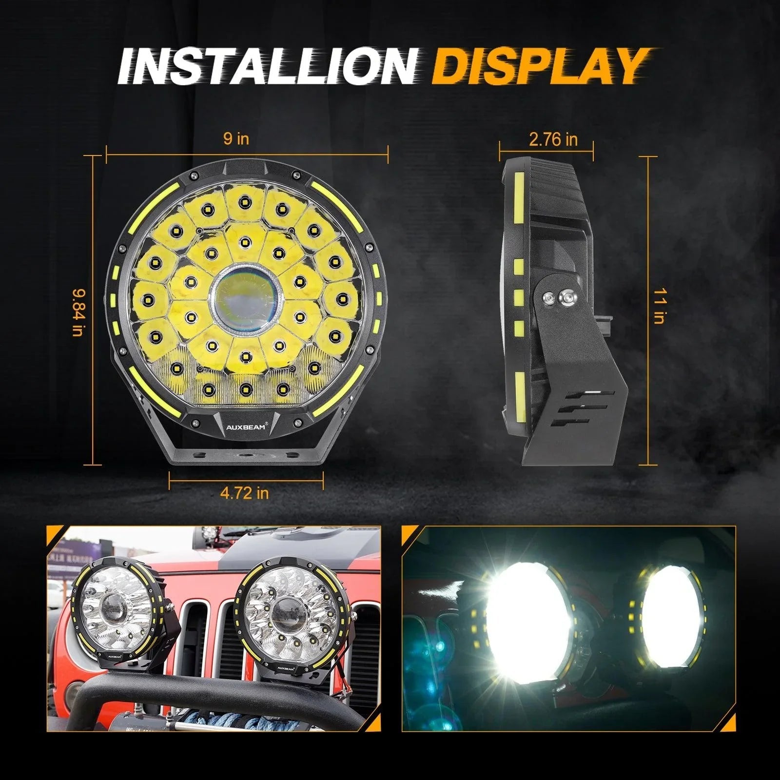 (2pcs/set) 9 INCH 270W 37776LM 360-PRO Series Custom Lens LED Driving Lights+Amber/Black Covers(Optional) for Toyota Tacoma 2016 2017 2018 2019 2020 2021