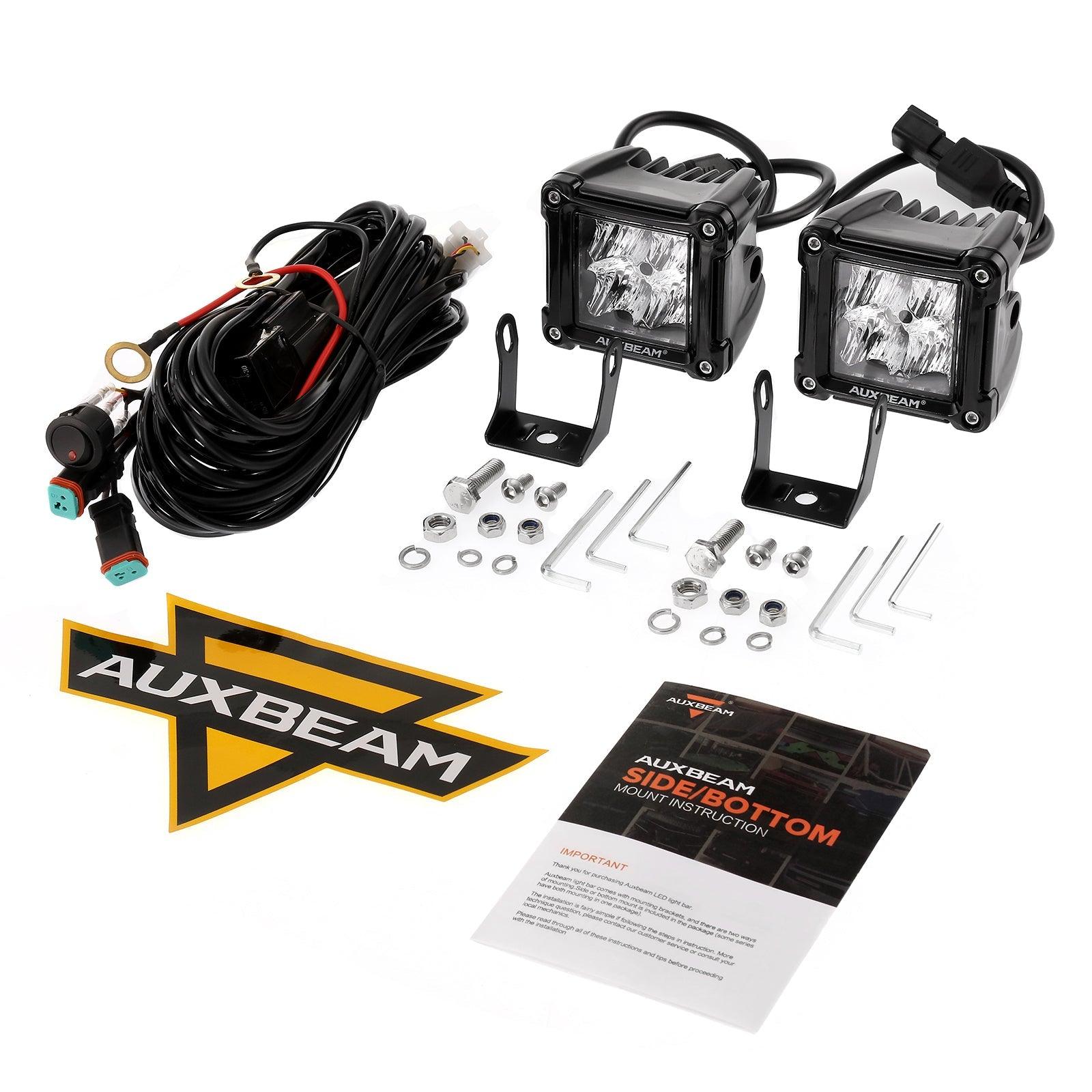 3 Inch LED Pods Light Spot/Flood Beam with Wiring Harness & LED Pod Lights Mounting Brackets Combo for 2014-2021 Polaris RZR 900 1000 ＆ TURBO RI